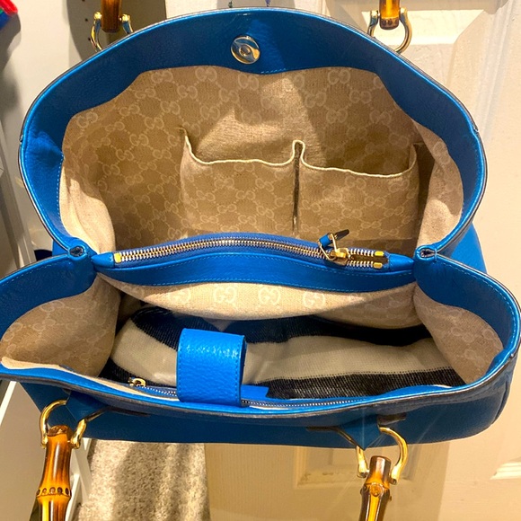 Gucci Blue Leather Tote Bag with Bamboo Handles - Picture 4 of 6